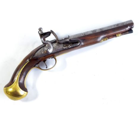 A flintlock pistol, the lock inscribed 'Rupert Lugg' with cannon barrels stamped with various proof marks and brass furniture