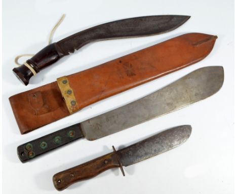 A military issued WWI period ghurka's kukri knife, with wooden grip and stamped '1915', length 46cm, also a military issued m