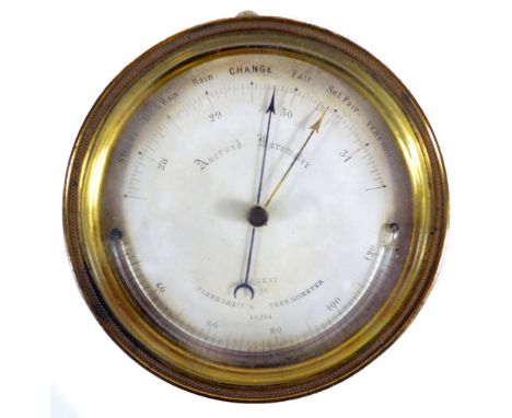EJ DENT; an early to mid-19th century brass cased aneroid barometer and Fahrenheit's thermometer, the silvered dial set with 