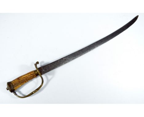 A late 18th/early 19th century European hunting hanger, with antler grip, embossed pommel, embossed shell and slightly curved