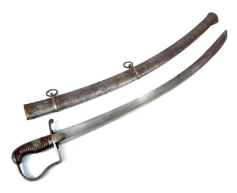 A 1796 pattern light cavalry sabre, with moulded grip, P-shaped knuckle guard, no.82, inscribed '8.TP.2', with curved blade a