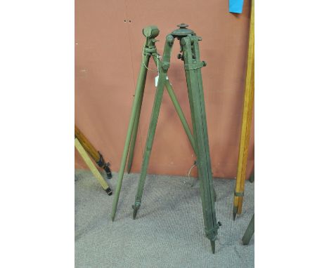 A WWII period New Zealand issue khaki painted mahogany adjustable folding tripod inscribed ' STAND INST. No 17 A MKII, RADIO 