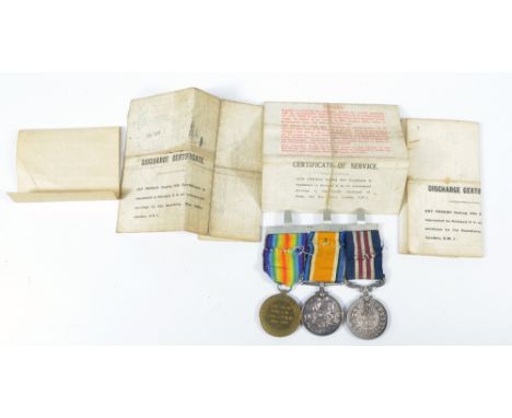 A Military Medal and WWI War and Victory duo awarded to 265445 Private J. Farley L'pool. R. MM: 1/7 L'pool: R. T.F.'; with hi