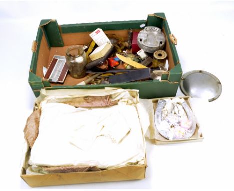 A mixed lot of collectors'  items to include a novelty pin cushion modelled as a plane, a pair of bone glove stretchers, a co