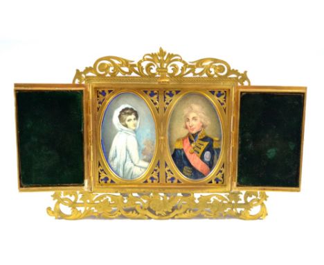 EARLY 19TH CENTURY ENGLISH SCHOOL; a pair of oval portrait miniatures 'Lord Horatio Nelson' and 'Emma Hamilton', mounted in a