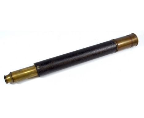 SPENCER BROWNING & CO OF LONDON; a 1.5" 'Day or Night' single-draw brass telescope with stained leather barrel, length 53.5cm