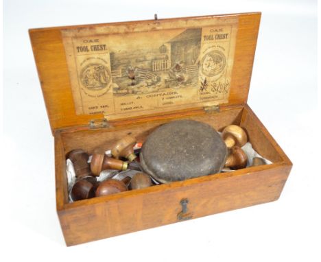 A small oak tool chest bearing interesting paper label to the underside, inscribed 'Oak Tool Chest, Prize Medal, Awarded at T