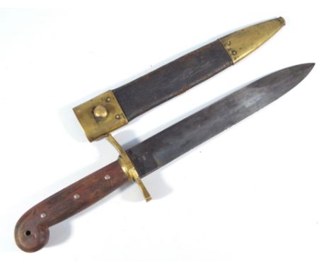 A large 19th century American military issued Bowie knife, with wooden grip, brass crossguard stamped 'WD, JWR.' and with ste