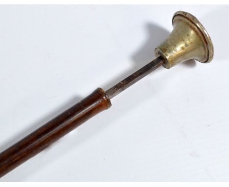 A late Victorian/Edwardian sword cane with bamboo shaft and simple nickel plated button terminal, length of blade 36.5cm, ove