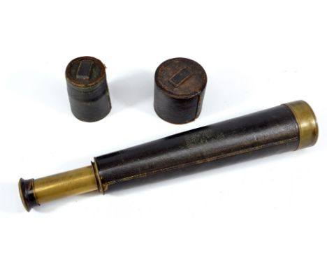BAKER OF 244 HIGH HOLBORN, LONDON; a 1.75" brass two-draw telescope, with stitched leather barrel and leather end caps, lengt