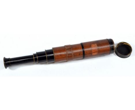 ARCHER & SONS, 73 LORD STREET, LIVERPOOL; a 1.25" black lacquered brass four-draw telescope with stitched leather barrel, len
