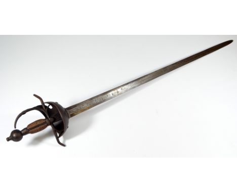A late 18th century Spanish rapier, with wirework grip, domed guard, twin finger rings and tapering blade stamped 'C.I.1787' 