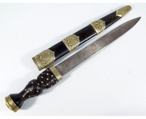 A military issue  Scottish dirk with crown pommel, stud decorated grip, stamped '3.22.1.Sea.38.15.38' and with military broad