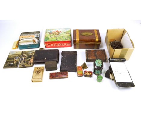 A collection of keys including larger sized elaborate examples, a number of vintage tins and cases including Golden Pyramid, 