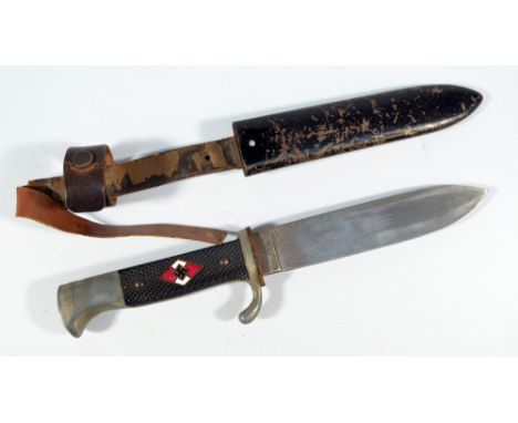 A WWII period German 'Hitler Youth' dagger, with enamelled insignia to the checkered grip, and Tiger of Solingen blade, inscr