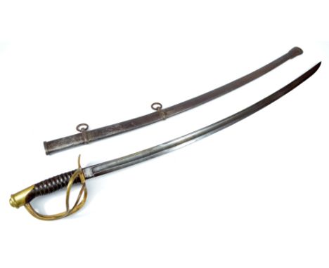 A 19th century American light cavalry sabre, with wirework leather grip, pierced knuckle guard and curved blade, in metal sca