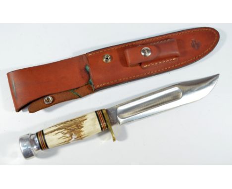 MARBLES; a limited edition hunting knife 'Custom 2004', with antler handle, engraved blade inscribed 'MSA Co. Gladstone, Mich