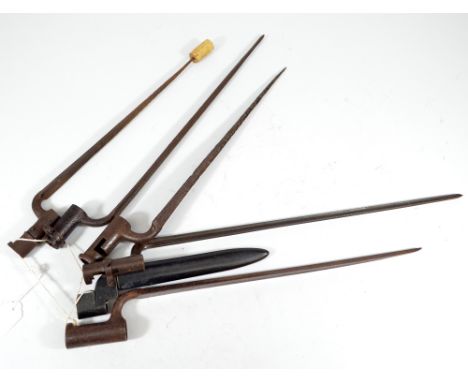 Six socket bayonets in various states of repair, one small example with scabbard (6). CONDITION REPORT: PLEASE NOTE: we are u