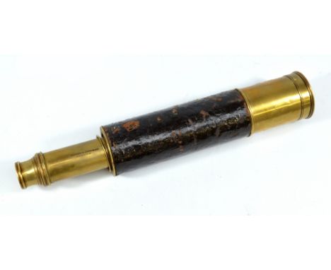 BARTON OF STRAND, LONDON; a 1.25" brass three-draw telescope with leather barrel, for restoration, length 29.5cm.