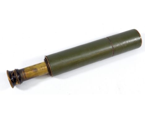 W OTTWAY & CO LTD OF EALING LONDON; a 1.5" brass three-draw telescope inscribed 'British Made No.24', with replaced leather b