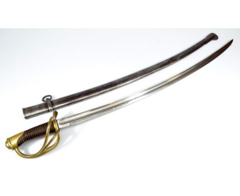 A late 19th century French light cavalry sabre with wirework leather grip, pierced brass guard, stamped and no,1270, and curv