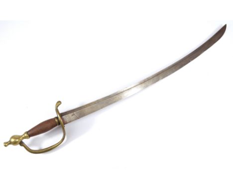 An 18th century private's hanger, with brass pommel and knuckle guard with apple shaped shell, stamped 'C.M.S.', with wooden 