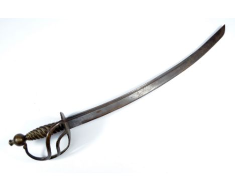 An infantry hanger with wrythen moulded grip, pierced knuckle guard inscribed 'M. York Wt.R., 2dB F/1', the curved blade stam
