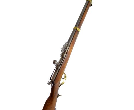 A Dreyse M/54 needle bolt action 3-band rifle stamped '1856' to the action, 'MOD54' with various stamped numbers and stamped 