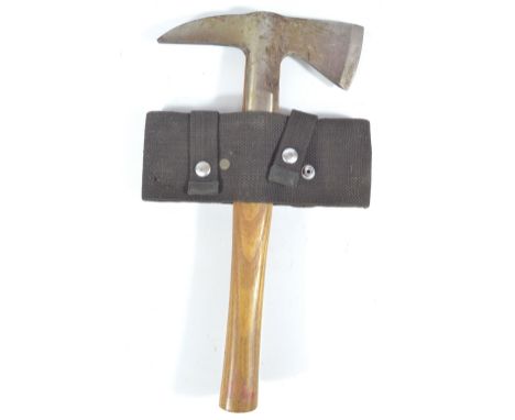 A mid-20th century British military issue wooden handled hatchet, the head stamped with broad arrow mark and 'W. Gilpin', len