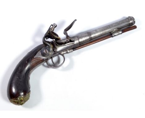 An unusual early flintlock pistol with cannon barrel, rounded lock plate inscribed 'In. Hartwell', the top of barrel inscribe