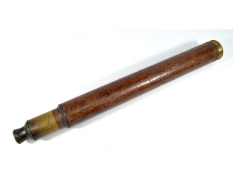 DOLLAND OF LONDON; a 2.5" brass single drawer telescope with leather barrel, length 69cm. CONDITION REPORT: Image inverted, s