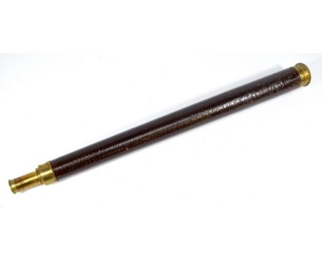 DOLLAND OF LONDON; a 1.5" brass single-draw telescope with lacquered distressed leather barrel, length 65.5cm.