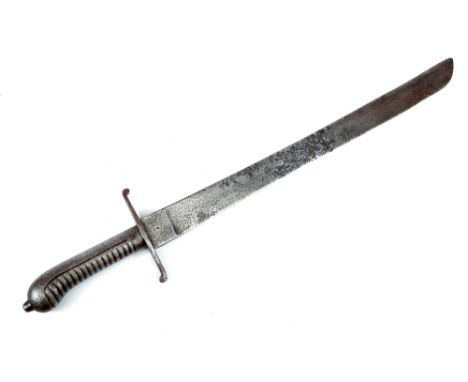 A 19th century all steel machete with ribbed grip, number stamped 1631 and shaped blade, also stamped to the guard '12, D.6',