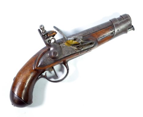 A small French flintlock pistol, the lockplate stamped 'Maubeuge Manuf. Imp.', steel furniture and also stamped '1812 EF.' an