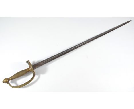 A 1796 pattern infantry officer's sword, with wirework brass grip, apple shaped guard set with an eagle and with slightly tap