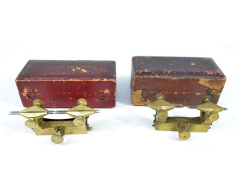 Two cased brass watchmaker's depthing tools, both unnamed, length approx 9.5cm, one box lid inscribed 'Compas 26 Lignes' (2).