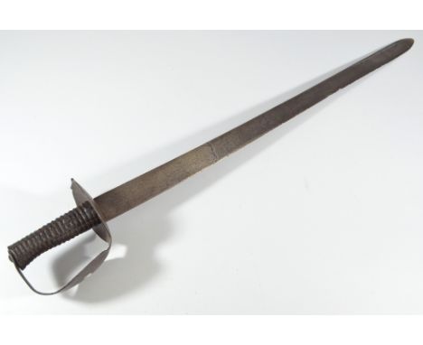 An early 19th century naval boarding cutlass, with ribbed grip and figure of eight guard, length of blade 73.5cm. CONDITION R