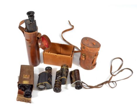 PRECISION OPTICAL CO LTD OF LONDON; a leather cased military issued monocular, no.4336, power=6, with broad arrow marks to bo