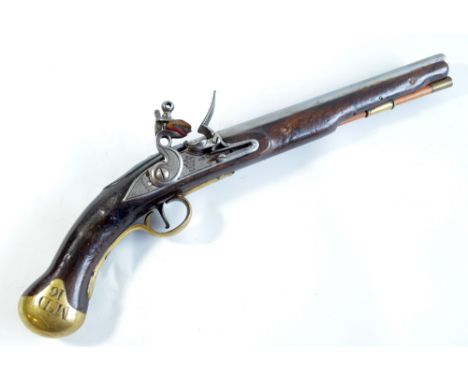 A rare Sea Service flintlock pistol, the lock inscribed 'Tower' and 'GR' beneath a crown cipher, walnut stock, steel clip and