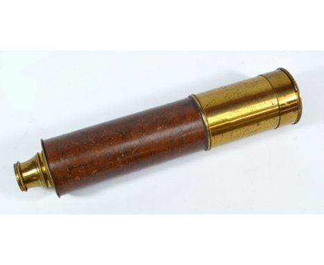 JOSEPH OF SOUTH CASTLE ST, LIVERPOOL; a 1.25" brass three-draw telescope with leather and brass barrel, length 30cm.