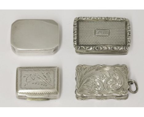Four George III/IV silver Birmingham assayed vinaigrettes,two by Joseph Willmore, a plain example 1806,another with engine tu