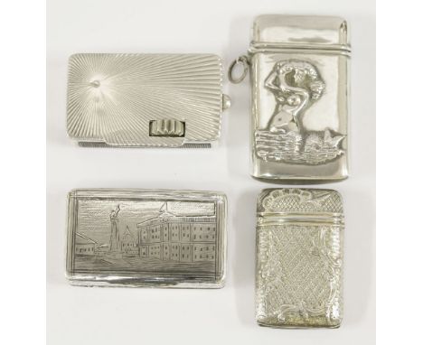 Four continental silver vesta cases,comprising:a combination vesta/tinder box with sun rayed decoration with striker wheel, 5