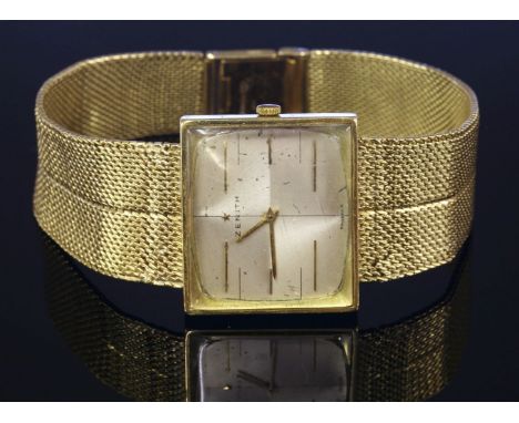 A gentlemen's 18ct gold Zenith mechanical wristwatch, c.1965,with a silvered TV shaped dial with gold hands and batons, withi