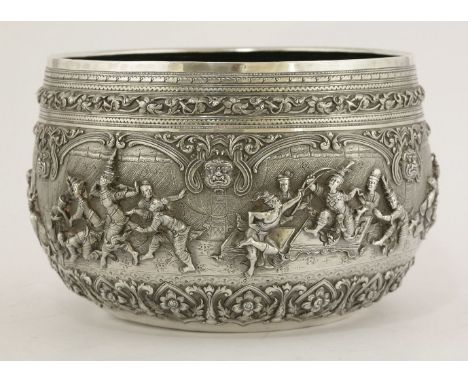 An early 20th century Burmese bowl,by Maung Yin Maung, Rangoon c.1910,stamped 'MAUNG YIN MAUNG MASTER SILVER SMITH 29 GODWIN 