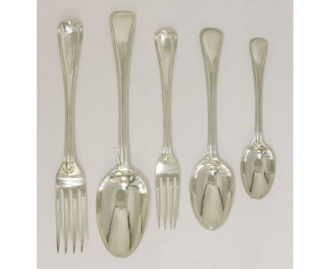 A Victorian silver old english thread pattern flatware service,by George Adams, London 1844/53, except for two table forks po