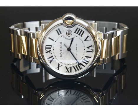 A gentlemen's large size bicolour Cartier Ballon Bleu automatic bracelet watch, c.2014,a circular case, 42mm diameter, engine