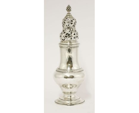 A large George III silver caster,by Thomas Wallis, London, possibly 1771,of baluster form on pedestal circular foot with moul