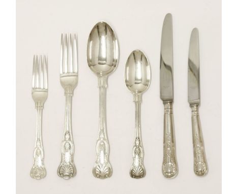 A William IV/Victorian/early 20th century composite king's pattern flatware service,the following by Elkington & Co. Ltd., Bi