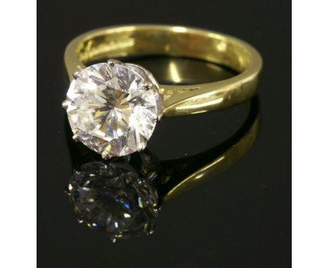 An 18ct gold single stone diamond ring,with a brilliant cut clarity enhanced diamond estimated as approximately 2.50ct.  The 