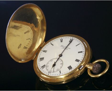 An 18ct gold hunter pocket watch,by J W Benson, movement signed 'The Field, London 1918'.  Plain front and back cover, the ca
